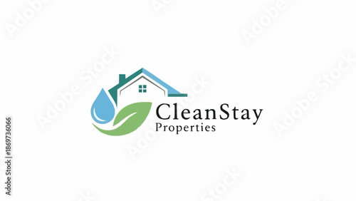CleanStay Properties Logo with House Leaf and Water Drop.