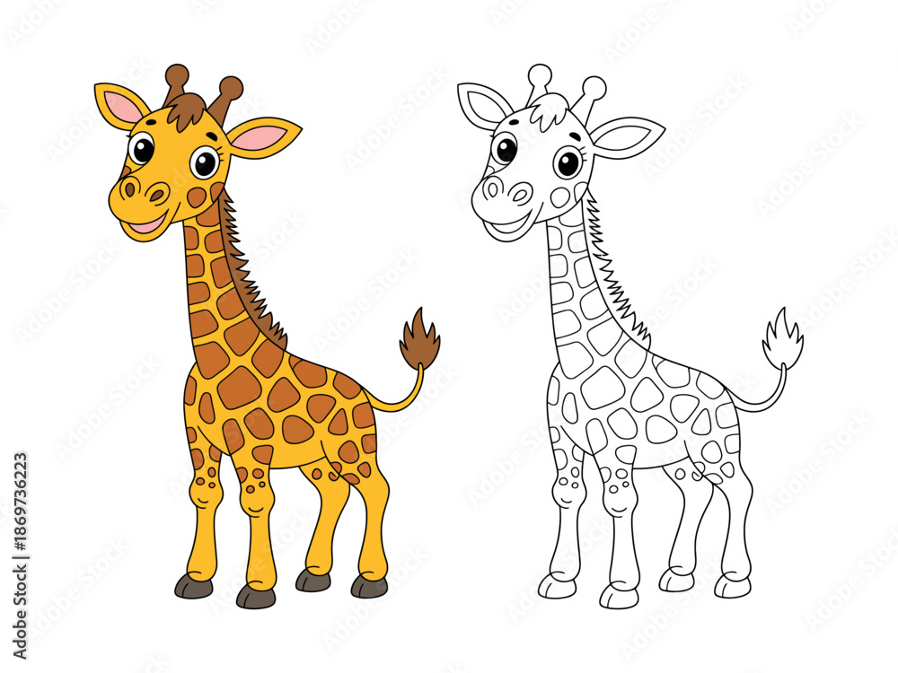 Fototapeta premium Colorful Cartoon Giraffe Illustration Template