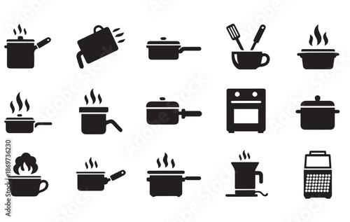 Kitchen Cookware and Cooking Appliances Minimalist Icon Set