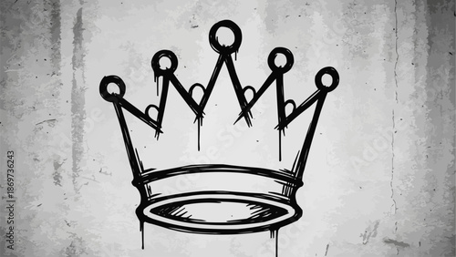Graffiti Crown Drawing on Textured Wall.