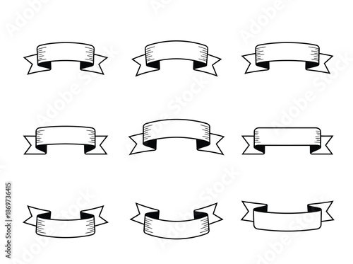Collection of nine ornamental blank ribbons for text and design