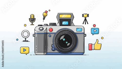 Digital Camera and Content Creation Icons for Social Media.