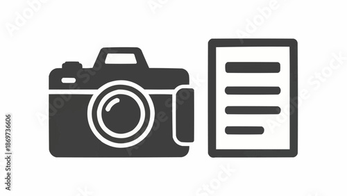 Camera and Document Icon Representing Photography and Documentation.