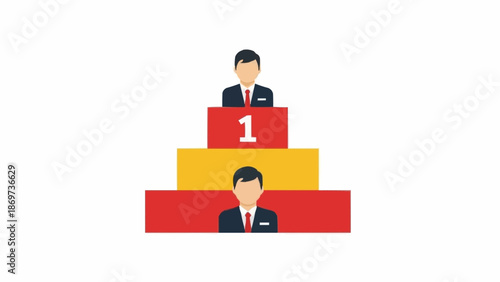 Businessmen on a winner podium with first place highlighted.