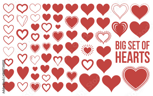 A comprehensive set of various stylized heart graphics, perfect for expressing love, passion, and joy in creative design projects