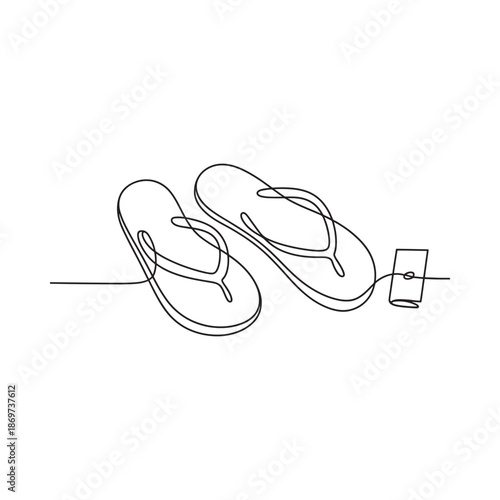 Minimalist line drawing of sandals and a mobile phone vacation essentials