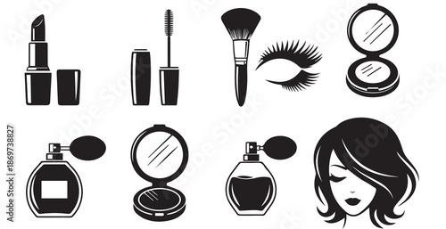 Professional Makeup and Beauty Salon Vector Icons Set - Cosmetics and Hair Styling