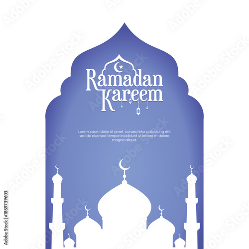 Elegant Ramadan Kareem Greeting Card with Mosque Silhouette