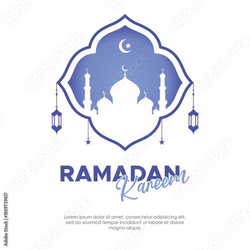 Elegant Ramadan Kareem Greeting with Mosque and Lanterns