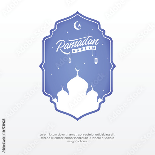Ramadan Kareem Greeting Card with Mosque and Moon