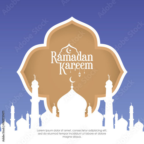 Ramadan Kareem Islamic Celebration Greeting with Mosque Silhouette