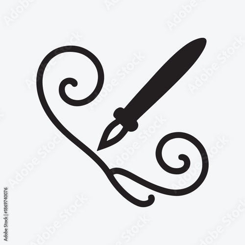 Ink pen and brush vector illustration in black silhouette art style with creative design elements