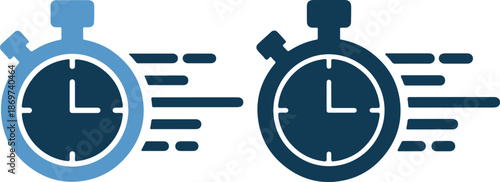 Vector illustration of two blue stopwatch icons with motion lines