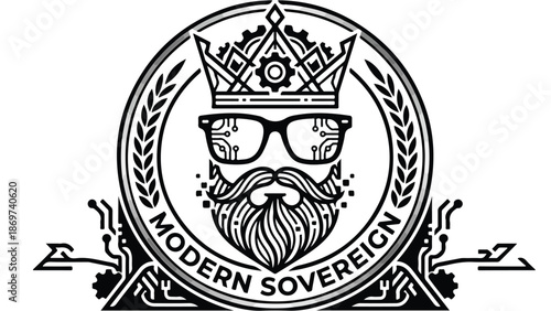 Modern Sovereign Logo A TechSavvy King with a Crown and Glasses.