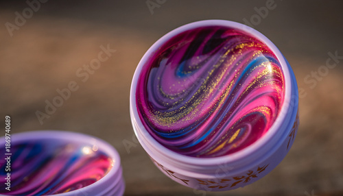 Vibrant Marble Swirls in Colorful Cup Art.