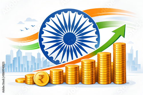 Growing Indian Economy: Indian Rupee Symbol with Growth Chart