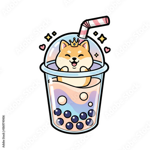 Cute Kawaii Shiba Inu Dog in Bubble Tea Boba Sticker