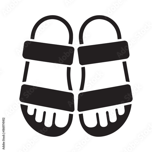 Black and white illustration of a pair of flip flops with the word jumping