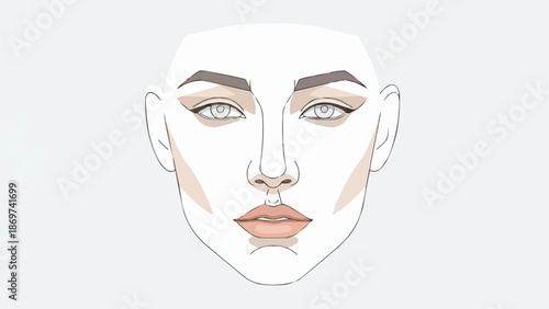 Female Face Makeup Contouring Guide Illustration.