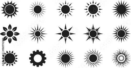 sun icons black silhouette sun symbol collection