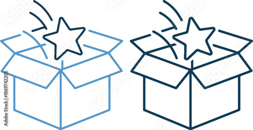 Vector illustration of two gift boxes with star icons popping out for surprise and delight