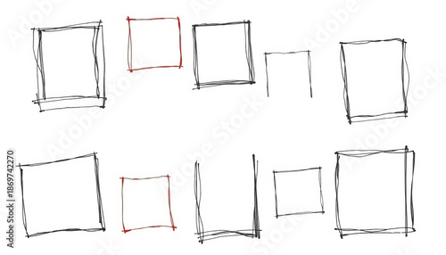 Whimsical, unevenly drawn frames in various shapes and sizes, sketched with a charcoal pencil,  charcoal,  hand drawn border
