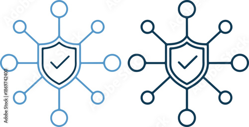 Vector illustration of two shield icons with checkmarks and connections