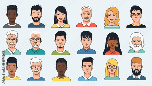 Diverse Group of People Portraits Representing Various Ages and Ethnicities.