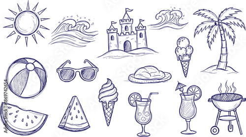 Hand Drawn Tropical Botanical Palm Leaves And Toucan Illustration Set