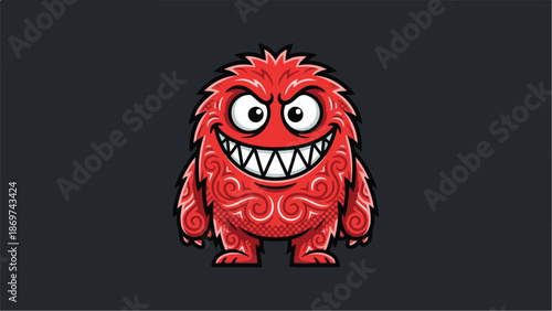 Red cartoon monster with sharp teeth and angry expression 1.