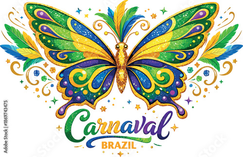 Glittering butterfly design for Brazilian Carnival celebration