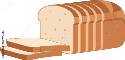 A loaf of sliced white bread, showcasing its fluffy texture and fresh appearance in a simple, clean illustration