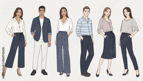 Diverse group of stylish business professionals standing together.