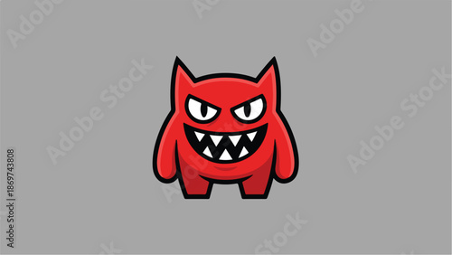 Red cartoon monster with sharp teeth and angry expression.