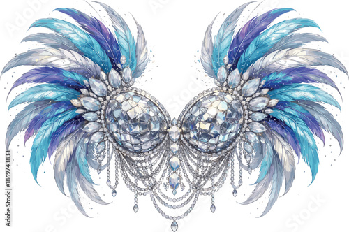 Ornate carnival bra adorned with feathers and crystals