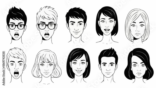 Diverse Human Faces Expressing Various Emotions and Expressions.