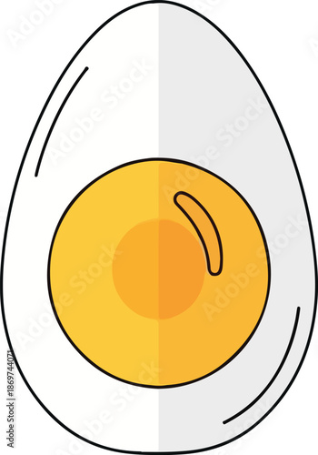 Simple illustration of a freshly cut hard-boiled egg, revealing its golden yolk and white albumen, representing a healthy breakfast, protein-rich snack, or nutritious ingredient option