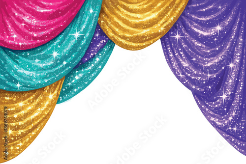 Sparkling draped fabric in vibrant colors with starburst effects