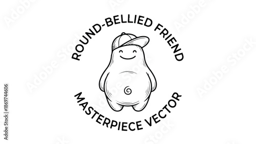 RoundBellied Friend Masterpiece Vector Illustration in Black and White.
