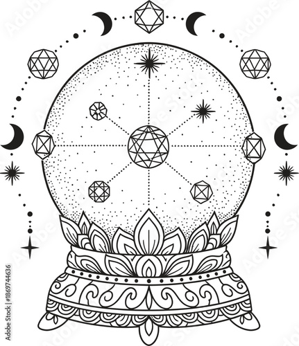 crystal ball mystical fortune object with celestial symbols