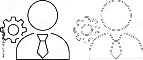 Black and white line icons of business people with gear symbols