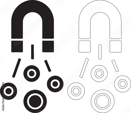Vector illustration of black and white magnets with metal balls