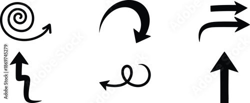 arrows and swirls black abstract directional symbols collection
