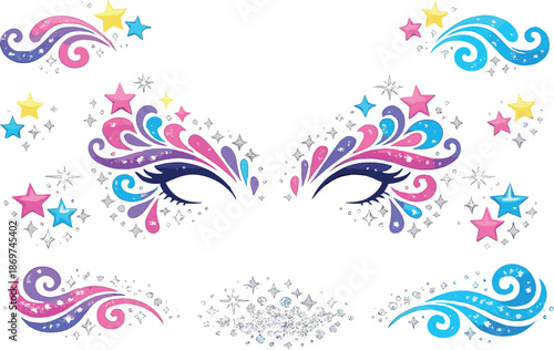 Whimsical face jewels and stars for festive makeup looks