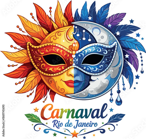 Carnival mask with sun and moon motifs, Rio de Janeiro celebration