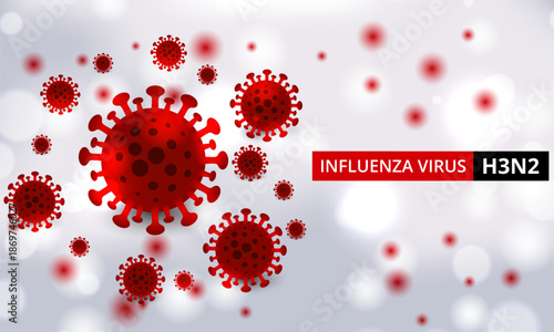 Influenza A virus H3n2. Virus particle. Flu disease, H3n2, H5N1, H7N9 strains. Viral infection structure cells. Medical scientific 3D vector illustration.