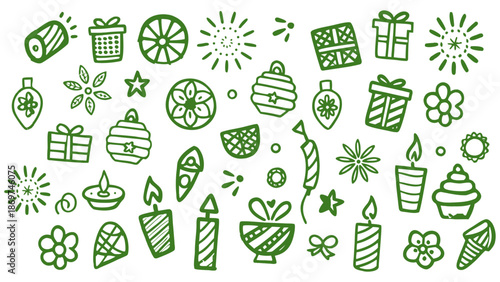 Retro vintage diwali themed doodle icons. Doodle sketch drawings in grunge charcoal style for winter holidays party celebration perfect for posters and invitation cards.