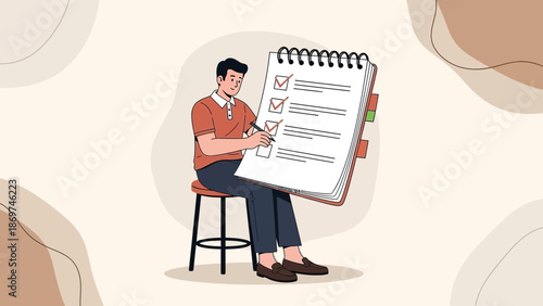 Man checking off items on a large to-do list, task management concept