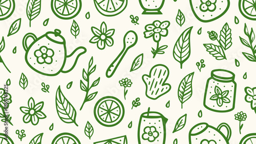 Retro vintage seamless herbal tea doodle icons. Doodle sketch drawings in grunge charcoal style for winter holidays party celebration perfect for posters and invitation cards.