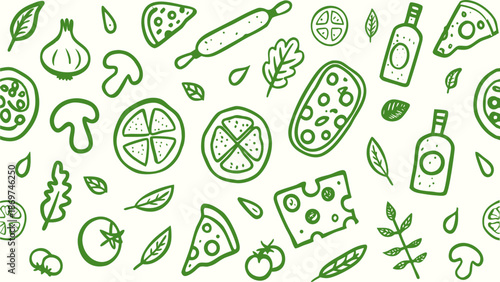 Retro vintage seamless italian food themed doodle icons. Doodle sketch drawings in grunge charcoal style for winter holidays party celebration perfect for posters and invitation cards.